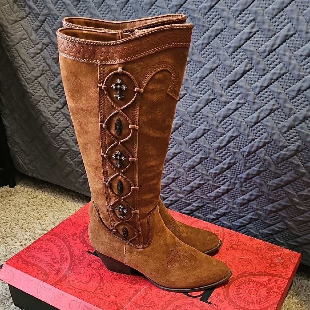 Reba Blairs Pecan Embellished Heeled Boots, Womens Size 9M - Picture 6 of 11